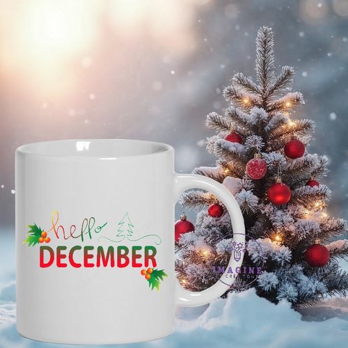 Mug - tasse - sublimation - impression infusible ink - hello december - bonjour décembre - lettering - lettres - texte - noël