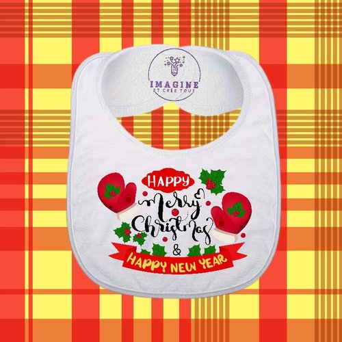Bavoir - sublimation - impression infusible ink - merry christmas and happy year - joyeux noël - houx - bannière