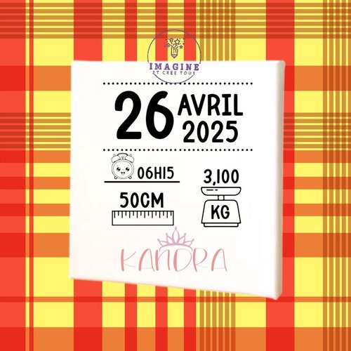Tableau mural - sublimation - impression infusible ink - toile - canvas - naissance bébé fille