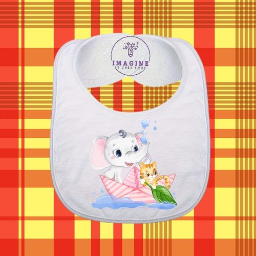 Bavoir - sublimation - impression infusible ink - baby elephant - petit bateau - boat - petit chat - eau - bébé éléphant