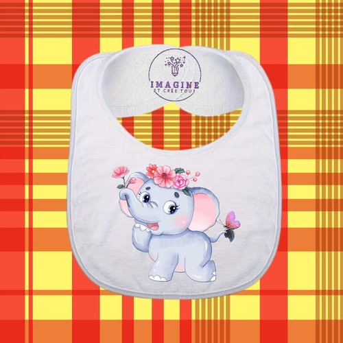 Bavoir - sublimation - impression infusible ink - watercolor - cute baby - painting - baby elephant - bébé éléphant