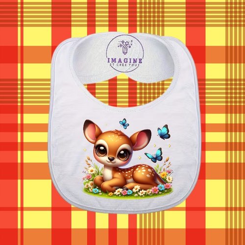 Bavoir - sublimation - impression infusible ink - cute baby deer - adorable bébé faon - papillons - fleurs - flower - bambi