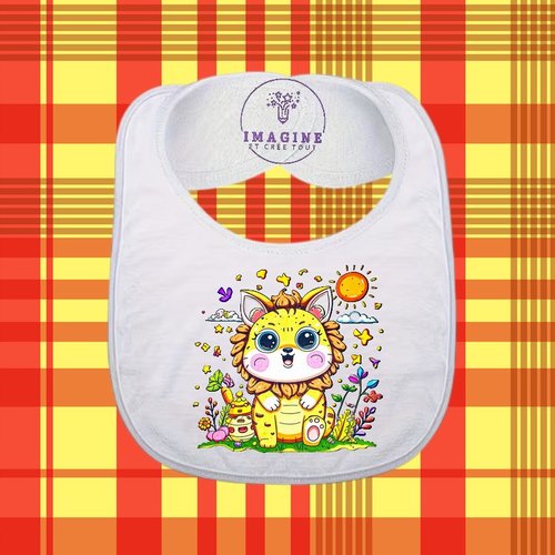 Bavoir - sublimation - impression infusible ink - cute baby lion - bébé lion - soleil - nuage - personnalisation