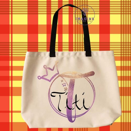 Tote bag taille l - sublimation - impression infusible ink - initiale t - prénom - couronne ( prénom à préciser )