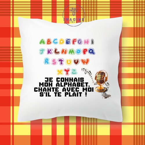 Taie personnalisé - lit - sommeil - sublimation - impression infusible ink - alphabet en chantant - microphone - éducatif