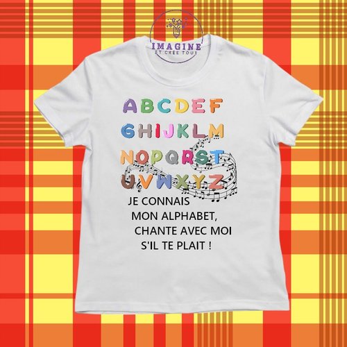 T-shirt personnalisé pour jeunes - col rond - sublimation - colorful - alphabet en chanson - graphique musical - éducatif