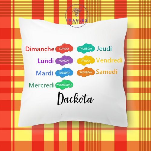 Taie personnalisé - lit - sommeil - sublimation - impression infusible ink - days of week - jours de la semaine - éducatif