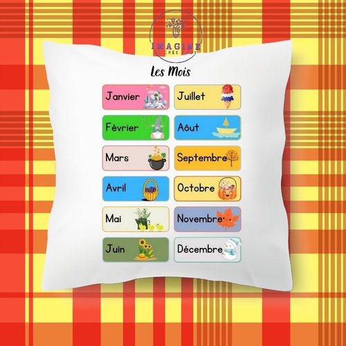 Taie personnalisé - lit - sommeil - sublimation - impression infusible ink - les mois de l'année en français - éducatif