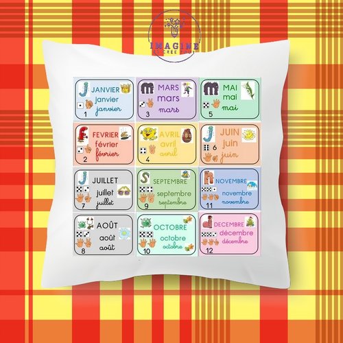 Taie personnalisé - lit - sommeil - sublimation - impression infusible ink - les mois de l'année en français - éducatif