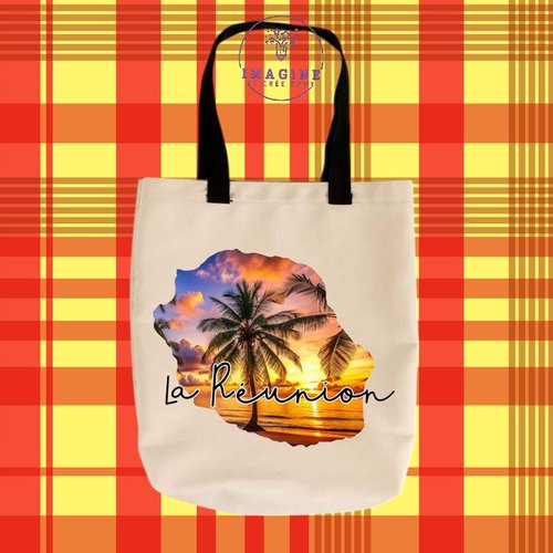 Tote bag taille m - sublimation -  impression infusible ink - carte île de la réunion - couché soleil - 974