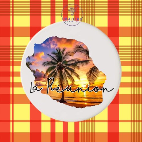 Sous verre en céramique - sublimation - impression infusible ink - carte île de la réunion - couché soleil - 974
