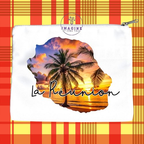 Trousse l - maquillage - sublimation - impression infusible ink - carte île de la réunion - couché soleil - 974