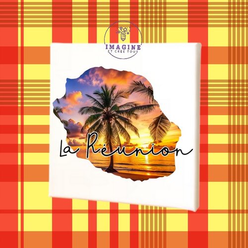 Tableau mural - sublimation -  impression infusible ink - toile - canvas - carte île de la réunion - couché soleil - 974