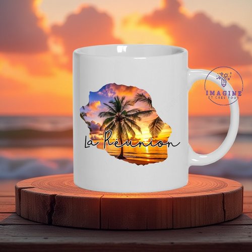 Mug - tasse - sublimation - impression infusible ink - carte île de la réunion - couché soleil - 974