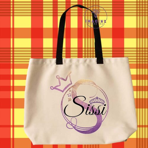 Tote bag taille l - sublimation - impression infusible ink - initiale - prénom - couronne ( prénom à préciser)