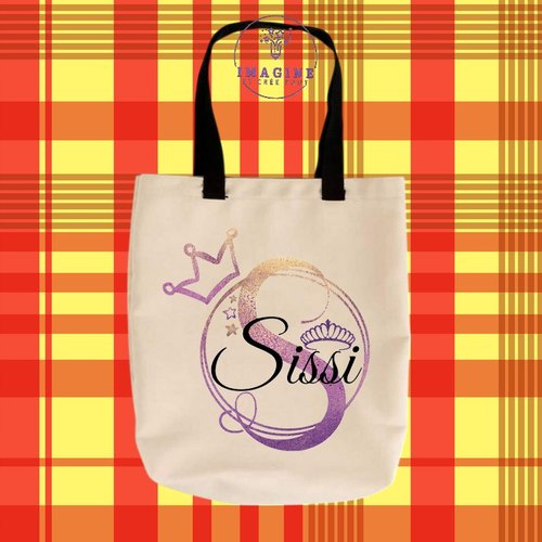 Tote bag taille m - sublimation -  impression infusible ink - initiale - prénom - couronne ( prénom à préciser)
