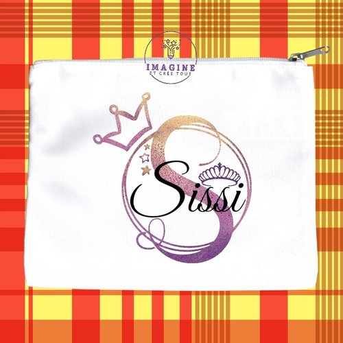 Trousse l - maquillage - sublimation - impression infusible ink - initiale - prénom - couronne ( prénom à préciser)