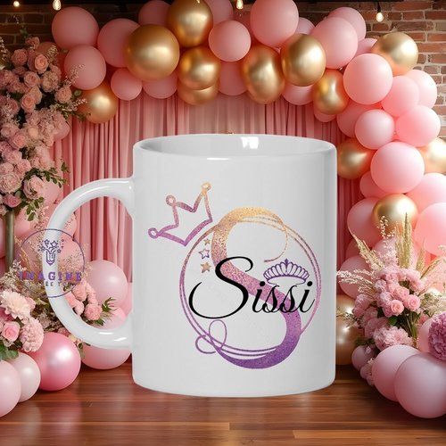 Mug - tasse - sublimation - impression infusible ink - initiale - prénom - couronne ( prénom à préciser)