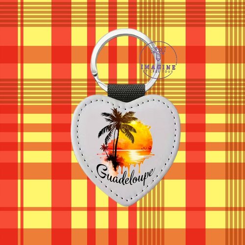 Porte clé - sublimation - impression infusible ink - couché de soleil - guadeloupe - 971 - palmier - mer - coeur