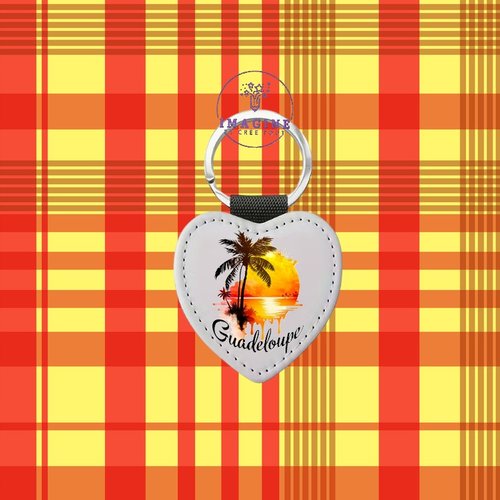 Porte clé - sublimation - impression infusible ink - couché de soleil - guadeloupe - 971 - palmier - mer - coeur