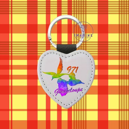 Porte clé - sublimation - impression infusible ink - guadeloupe - 971 - colibri - hibiscus - arc en ciel - karukera - gwada