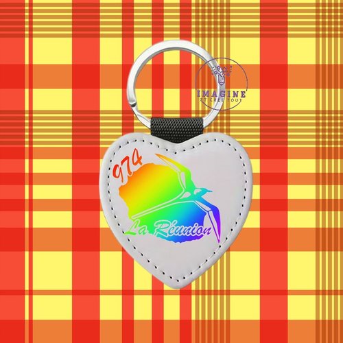 Porte clé - sublimation - impression infusible ink - 974 - carte de la réunion - paille en queue - arc en ciel