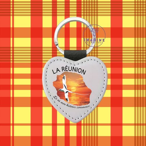 Porte clé - sublimation - impression infusible ink - 974 - carte de la réunion - paille en queue - couché de soleil