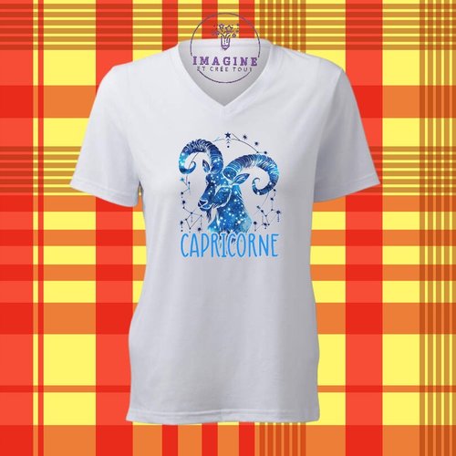T-shirt personnalisé pour femme - col v - sublimation - impression infusible ink - signe - capricorne - astrologie