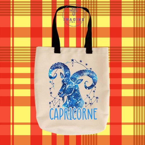 Tote bag taille m - sublimation -  impression infusible ink -  signe - capricorne - astrologie - horoscope - constellation