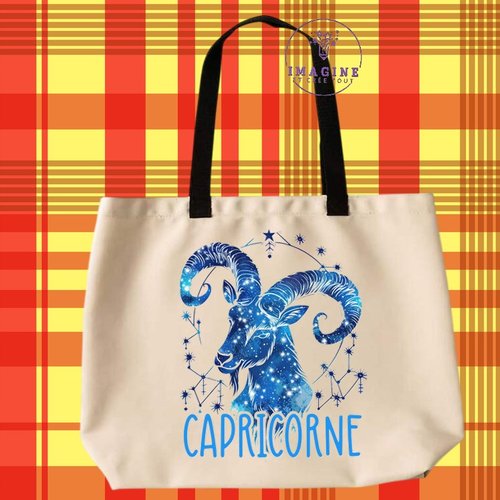 Tote bag taille l - sublimation - impression infusible ink -  signe - capricorne - astrologie - horoscope - constellation