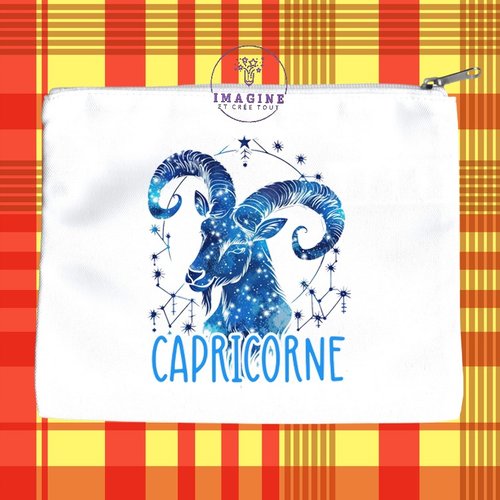 Trousse l - maquillage - sublimation - impression infusible ink - signe - capricorne - astrologie - horoscope - galaxie