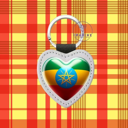 Porte clé - sublimation - impression infusible ink - drapeau - éthiopie - étoile d'or - addis abeba - lion - continent - afrique