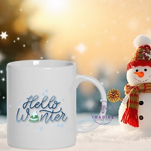 Mug - tasse - sublimation - impression infusible ink - hello winter - bonjour hiver - neige - flocons - sapin - noël