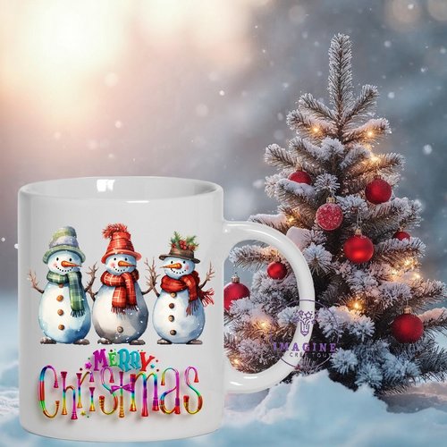 Mug - tasse - sublimation - impression infusible ink - merry christmas 2 - joyeux noël - bonhommes de neige - réveillon
