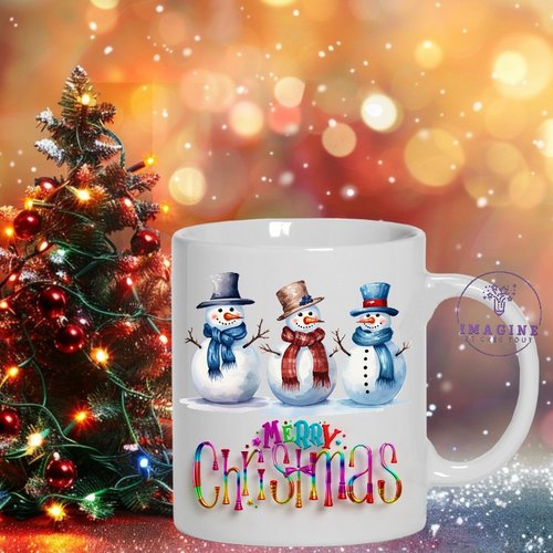 Mug - tasse - sublimation - impression infusible ink - merry christmas 3 - écharpes - bonhommes de neige - réveillon