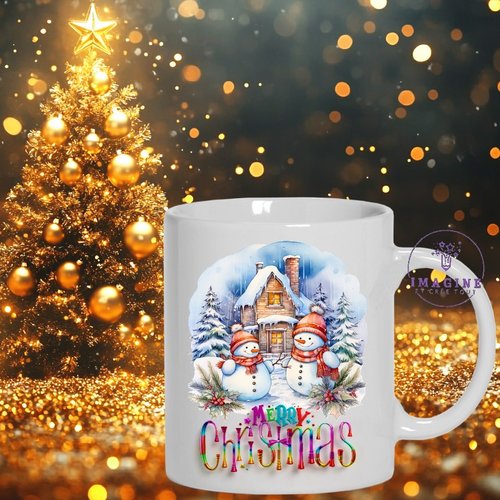 Mug - tasse - sublimation - impression infusible ink - merry christmas 26 - écharpes - bonhommes de neige - réveillon