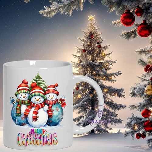 Mug - tasse - sublimation - impression infusible ink - merry christmas 18 - écharpes - bonhommes de neige - réveillon