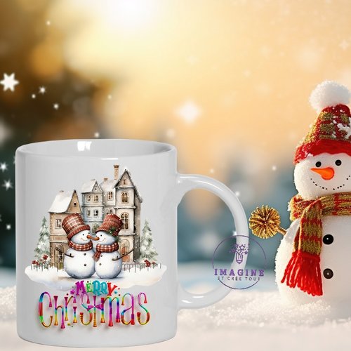 Mug - tasse - sublimation - impression infusible ink - merry christmas 1 - écharpes - bonhommes de neige - réveillon
