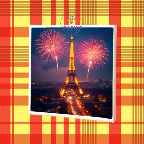 Tableau mural - sublimation -  impression infusible ink - toile - canvas - tour eiffel - feux artifices - ville lumières