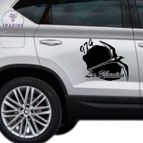 Sticker - carte île de la réunion - 974 - paille en queue - pose sur carrosserie - vinyle noir permanent