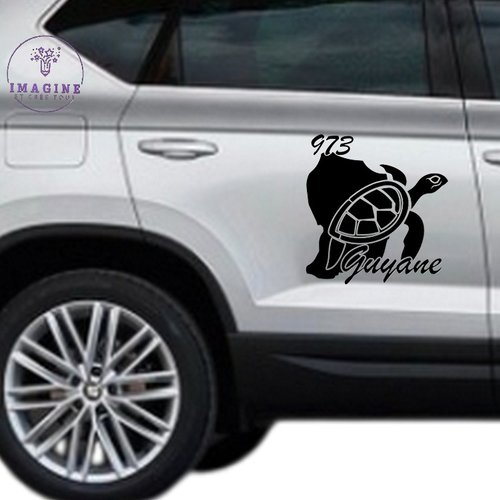 Sticker - carte de la guyane - 973 - tortue - pose sur portières - vinyle noir permanent