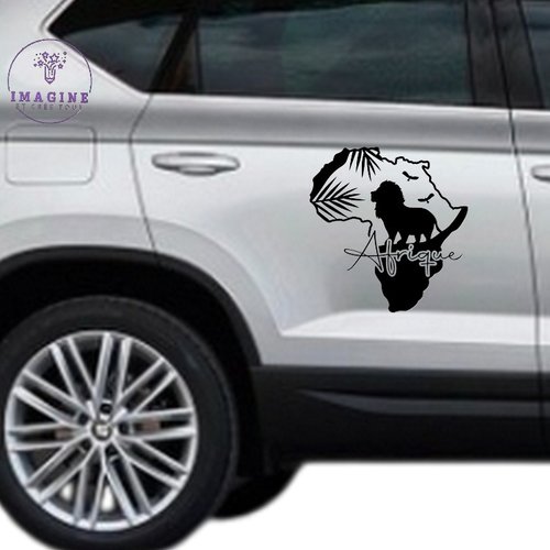 Sticker - carte de l'afrique - le lion - continent - ethnique - pose sur portières - vinyle noir permanent