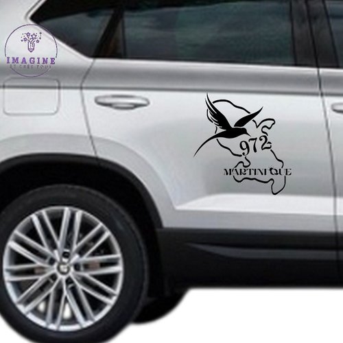 Sticker - carte de la martinique - colibri - 972 - antilles - pose sur portières - vinyle noir permanent