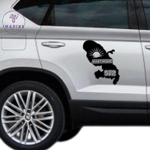 Sticker - carte de la martinique - soleil - 972 - antilles - pose sur portières - vinyle noir permanent