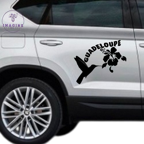 Sticker - guadeloupe - colibri - île - tropique - 971 - pose sur portières - vinyle noir permanent