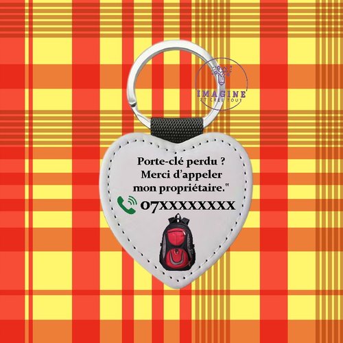 Porte clé - sublimation - impression infusible ink - sac perdu - ange gardien - propriétaire - perte - sac d'école