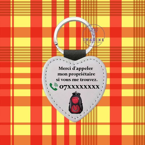 Porte clé - sublimation - impression infusible ink - sac perdu - ange gardien - propriétaire - perte - sac d'école