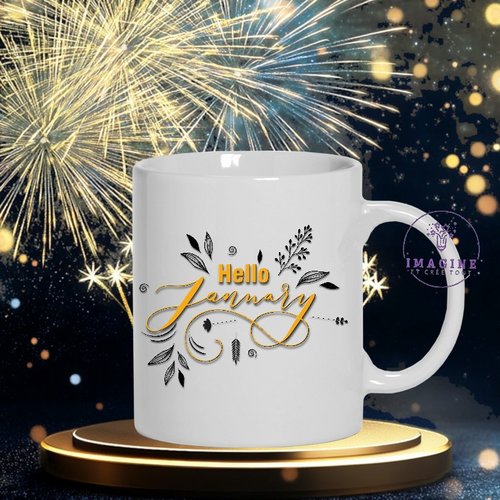 Mug - tasse - sublimation - impression infusible ink - hello january - bonjour janvier - feux artifices - mois