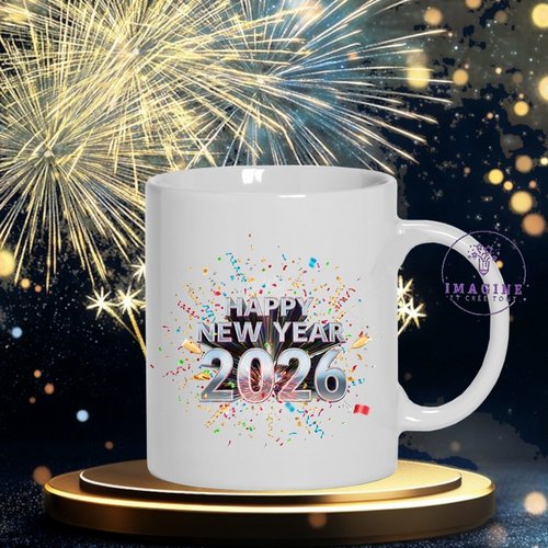Mug - tasse - sublimation - impression infusible ink - 2026 - nouvelle année - janvier - feux artifices - confettis