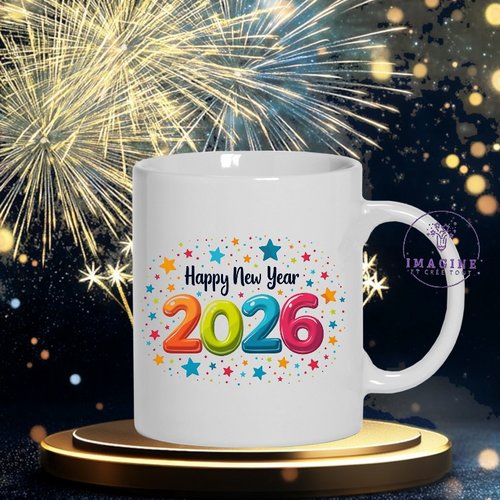 Mug - tasse - sublimation - impression infusible ink - 2026 - nouvelle année - janvier - feux artifices - confettis - étoiles